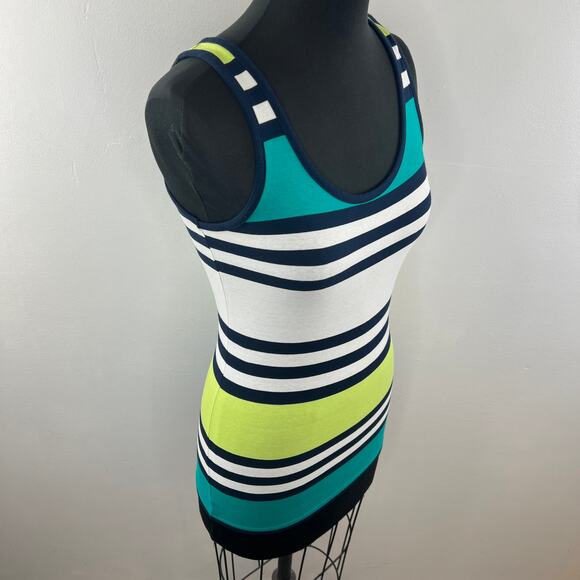 French Connection Striped Tank Top Teal Blue Green Black Yellow Size S Small - Picture 5 of 9